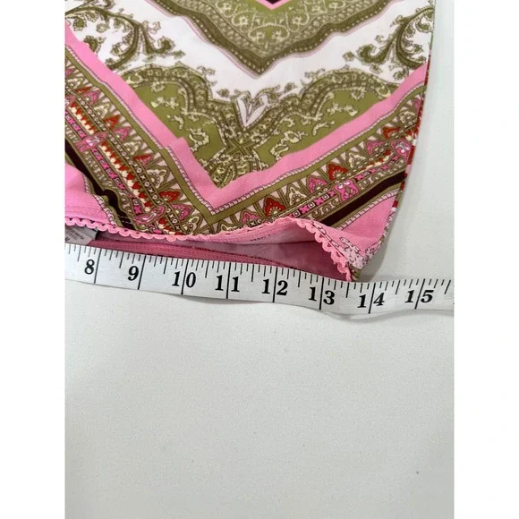 Scarf Print Handkerchief Hem Skirt Vintage M Judy Knapp California Pink Paisley - Picture 5 of 6
